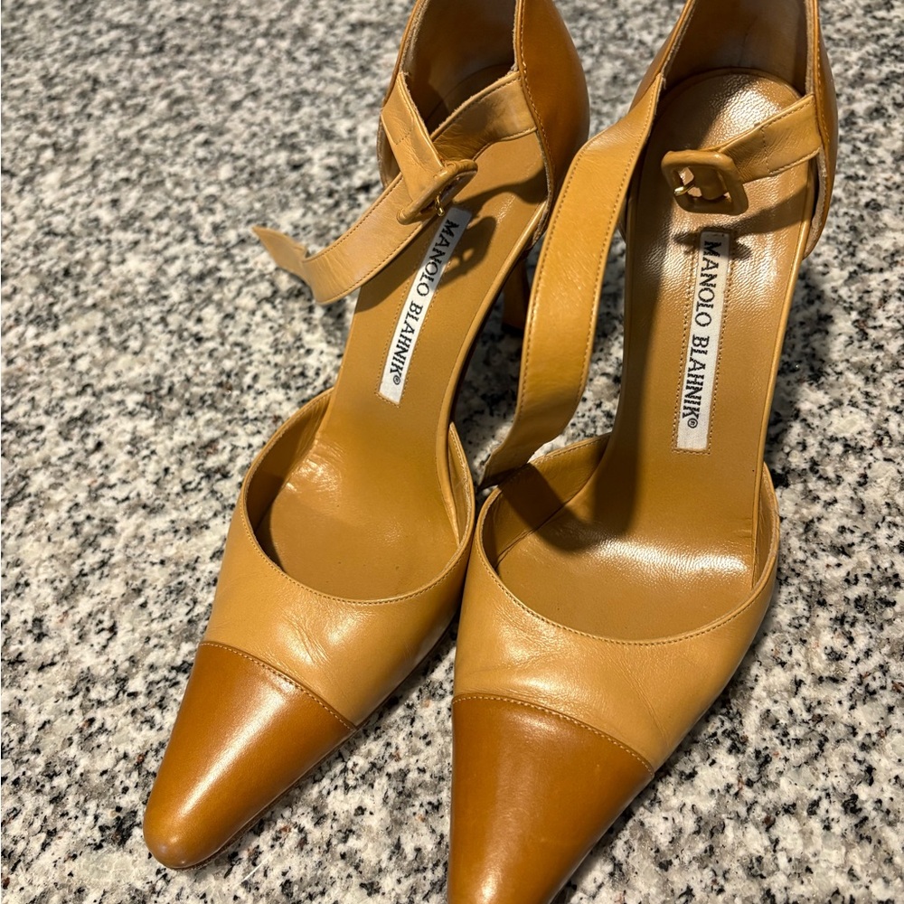 Manolo Blahnik Camel Leather Heels